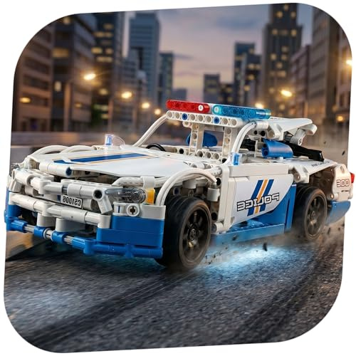 RC ferngesteuertes CADA Polizeiauto aus Klemmbausteinen, kompatibel mit Ford Mustang GT, 430-tlg. Technik-Bauset mit Akku, 2.4GHz, für Modellbau-Fans, ab 14 Jahren