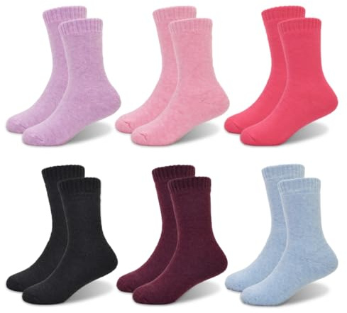 GENTABY Mädchen Thermal Socken Jungen Kinder Warme Winter Socken Kleinkind Cosy Rosa Lila Schwarz Socken Ideal für Winter Aktivitäten Stiefel Socken 6 Paar 1-14 Jahre