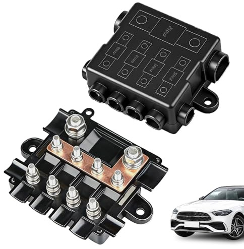 Sicherungshalter für 1X Mega + 4X Midi Sicherungen mit Busbar/Sammelschiene, Polyamid-Gehäuse mit Abdeckung – kompakte, sichere Stromverteilung für Hoch- & Mittelstromkreise in KFZ, Boot & Wohnmobil