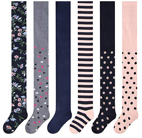 L&K-II 6er Kinder Strumpfhose Mädchen Strumpfhose Baby Strumpfhose für Mädchen Blumen Punkt Streifen Muster 6 Stück in Set 27257 134-140