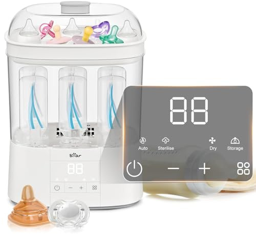 Bear 2026 Sterilisator für Babyflaschen mit Trocknungsfunktion, 4-in-1 Auto-Flaschen Sterilisator Baby mit 48H Storge-Funktion, Sterilisator für Babyartikel, Babyflaschen & Milchpumpen-Zubehör