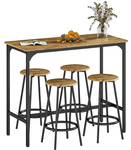 HOMCOM Bartisch Set Bartisch mit Barhocker-Set Esstisch mit 4 Barhocker Küchentisch für Esszimmer, Küche, Rustikal-Braun