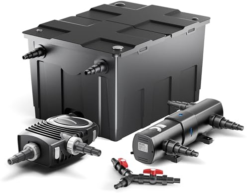 SunSun Komplettset: CBF-550 Teichfilter bis 60000 L Teichfilteranlage als Durchlauffilter, NEO10000 SuperECO Teichpumpe 10000l/h 80W, CUV-236 Teichklärer UVC Klärer mit 36W, Y-Verteiler