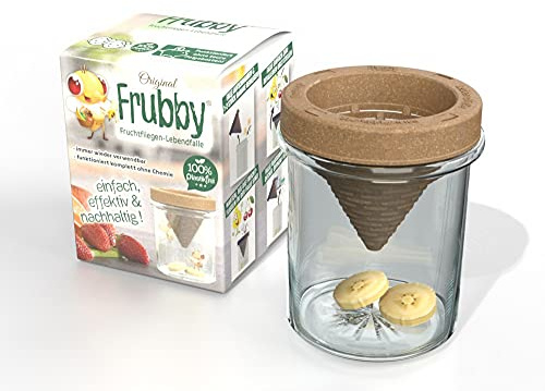 Frubby® - Die nachhaltige Fruchtfliegen-Lebendfalle - geeignet für Taufliegen Obstfliegen Essigfliegen - wiederverwendbar - spülmaschinengeeignet - 100% plastikfrei - ohne Chemie (1'er Pack)