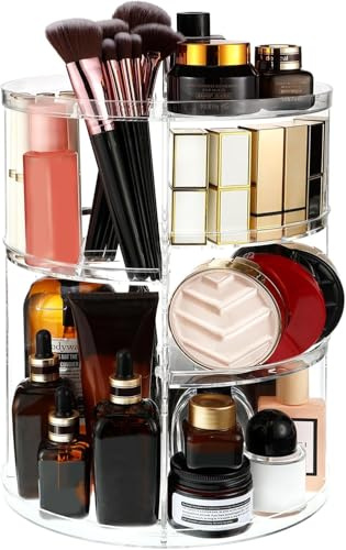 Make Up Kosmetik Organizer, 360° Drehbar, Schmink Aufbewahrung Kosmetikbox | 7 Verstellbare Ebenen Große Kapazität Makeup Organizers, für Dresser Badezimmer Schlafzimmer, Transparent