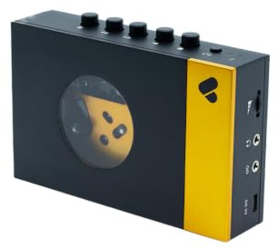 We are Rewind Tragbarer Kassettenspieler – Kassettenrekorder mit Bluetooth-Verbindung, Lautsprecher oder Kopfhörer, 3,5-mm-Audiokabel – (Amy, Schwarz & Gelb)