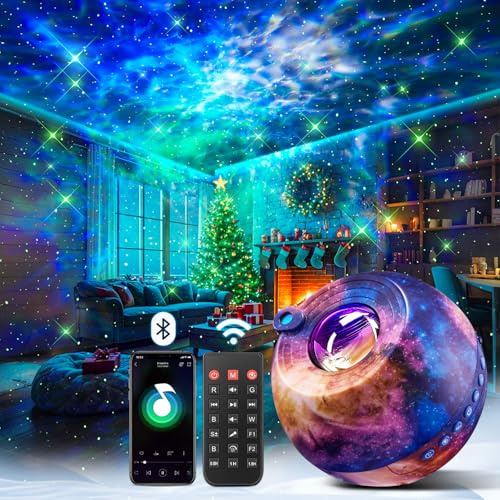 One Fire Sternenhimmel Projektor, Jahrestag Geschenk mit 15 Farben & 15 Einschlafmusik, Nachtlicht Kinder mit Bluetooth & Fernbedienung, Zimmer Deko Schlafzimmer Pärchen Geschenke für Ihn Sie, Lila