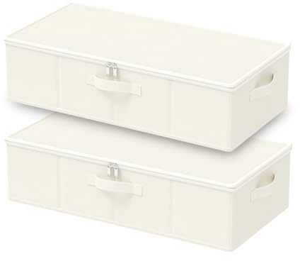 GUOHNHE Unterbett Aufbewahrungsbox mit Deckel, Faltbare Aufbewahrungstasche, Unterbettkommode, Transporttasche, 2 Stück, Beige, 60 x 30 x 15 cm, XSNY20BES-2