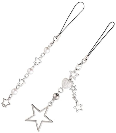 Psyqtsuary 2 Stück Niedliche Handy Charms, süße Handy Anhänger, ästhetische Y2K Charms, Anhängerzubehör mit Sternperlen für Tasche Schlüsselanhänger Kamera Geldbörse