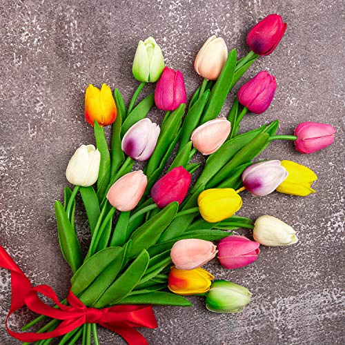 Whaline Künstliche Tulpen, 20 Stück, mehrfarbig, Strauß, fühlt sich echt an, Latex, Blumendekoration für Zuhause, Garten, Hochzeit, Party (10 Farben)