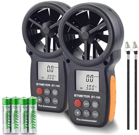 BTMETER BT-100 Windmesser Anemometer Windmesser, Windmessgerät, Windgeschwindigkeitsmessgerät, Windgeschwindigkeit/Windkühlung mit MAX/MIN/AVG/LCD Hintergrundbeleuchtung -2 Stück