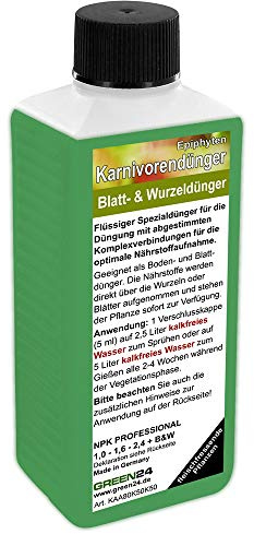 GREEN24 Karnivoren-Dünger 250ml Spezialdünger für fleischfressende Pflanzen Venusfliegenfalle Sonnentau Kannenpflanzen Terrarium Epiphyten NPK für Insektivoren Nepenthes Drosera Dionaea