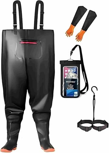 HoldOneLight Übergroße Wathose für Herren, PVC, wasserdicht, Jagd, Wathose mit Stiefelfußgürtel, atmungsaktiv, leicht