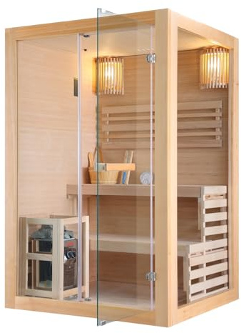 SANOTECHNIK Infrarotkabine PANORAMA – Infrarotsauna 2 Personen 130×120×200cm, Harvia 3,5 kW Ofen, LED-Farblicht, ESG-Glas – Art.Nr.: J60130
