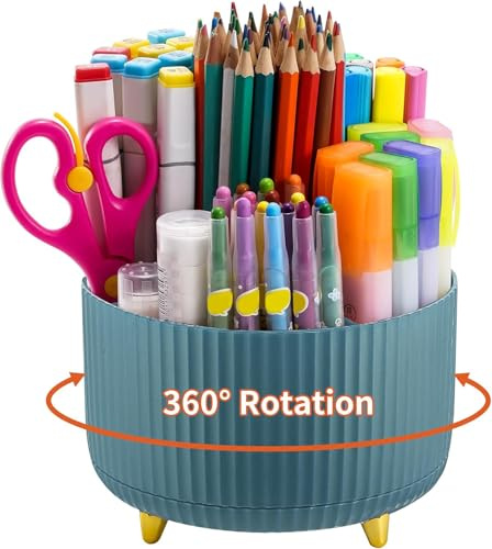 Marbrasse Schreibtisch Organizer,360 Grad Drehbarer Stifthalter für Schreibtisch Zubehör mit 5 Fächer,Stifte Organizer,Stift Aufbewahrungsbox für Büro Zuhause(Dunkelgrün)