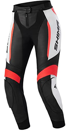 SHIMA Miura 2.0 Motorradhose - Leder, Damen, Sporthose mit Hüft- und Knieprotektoren, perforiertes Leder, elastische Einsätze, für 2-teilige Kombi (34, Rot Fluo)