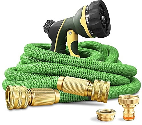 NGreen Erweiterbarer und flexibler Gartenschlauch – robustes, langlebiges Gewebe und 12-lagiges Latex-Innenschlauch, leicht, einfache Lagerung, massive Messingbeschläge mit Düse, 30 m