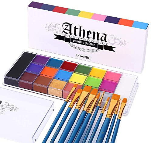 UCANBE Athena Face Paint Halloween Gesichtsfarbe Set 20 Farben mit Pinseln | Theaterschminke Hohe Farbwiedergabe,Ölige Körperfarben für Kinderschminken,Babybauch Bemalen,Schminke Karneval