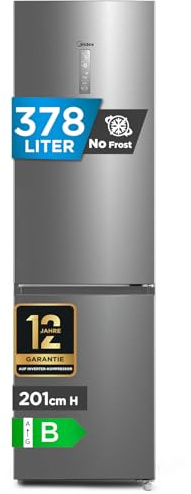 Midea MDRB521MGB02 Kühl-/Gefrierkombination/NoFrost/Inverter Kompressor/Metal Cooling/Niedrigtemperaturzone/180° Verstellbare Gefrierfach-Schublade/201 cm hoch/256 L Kühlteil/122 L Gefrierteil