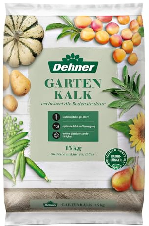 Dehner Gartenkalk, hochwertiger Dünger für Gartenpflanzen, mit Calciumcarbonat, reguliert den Säuregehalt, 15 kg, für ca. 150 qm, bunt