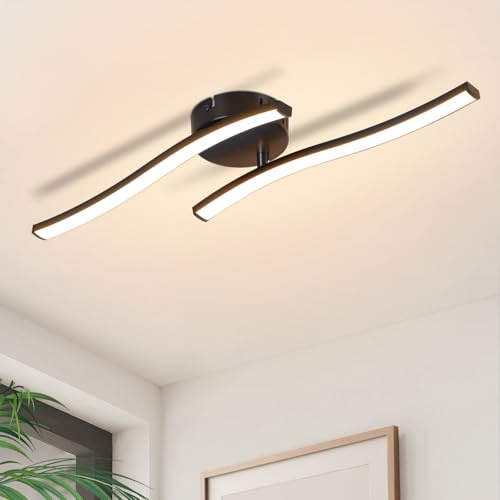 Homefire LED Deckenleuchte, modernes Wellendesign, 12 W, Schwarz | Wohnzimmerlampe, Küchenlampe, Schlafzimmer, Flur, Büro, Innen, Warmweiß