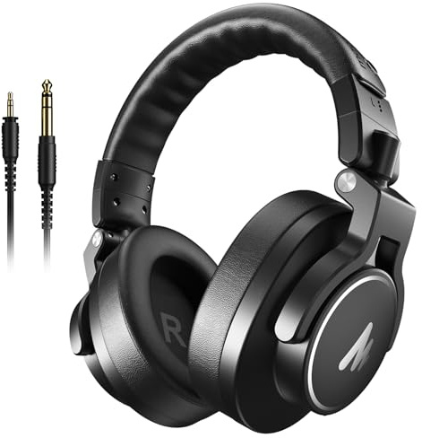 MAONO Professionelle Studio Kopfhörer, Kopfhörer Over Ear mit 6,35 & 3,5mm Abnehmbarem Kabel, Geschlossene Design, 50 mm Treiber, für DJ, Podcasts, Handy, PC, Mikrofon, Gitarre, MH700 Schwarz