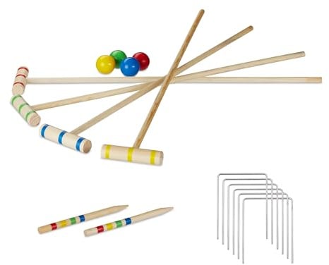 Relaxdays Krocket Spiel, 4 Spieler Kinder Erwachsene Komplettset mit Tasche Croquet Set Holz S, natur, EU