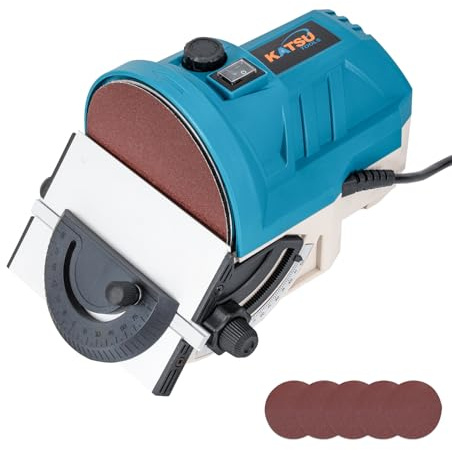 KATSU Tools Mini-Tellerschleifer 140 W 125 mm – Elektro-Schleif/Poliermaschine Holz, einstellbare Geschwindigkeit, Alu-Schwenktisch, Schleifscheiben