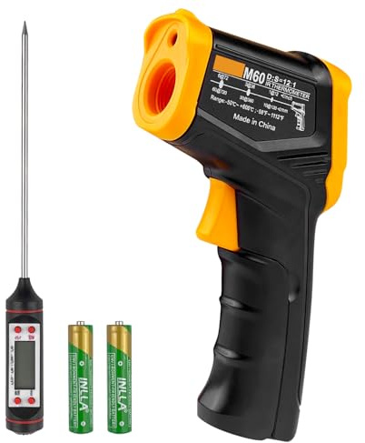 Gvolatee Fleischthermometer, Infrarot Thermometer Digitale Laser für Kochen | Temperaturmessgerät, Infrarotthermometer, IR Temperaturpistole, Pyrometer Berührungslos Ideal für Gefrierschrank/Industrie