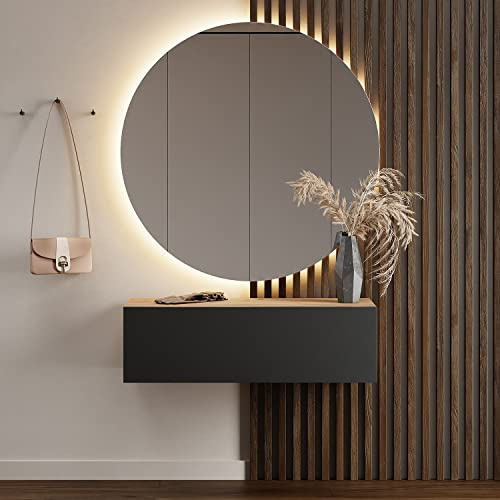 Planetmöbel Flur Möbel Garderobe 100 cm Hängeschrank | Kompaktgarderobe, Garderobenschrank schmal mit Klappe, Dielenschrank mit Stauraum, Wandgarderobe hängend / stehend
