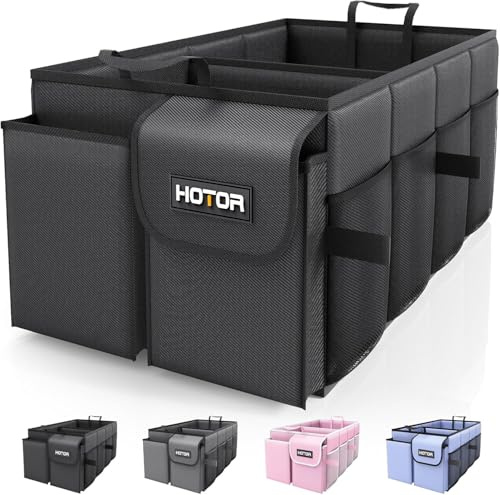 HOTOR Kofferraum Organizer – Faltbarer Auto Kofferraum Organizer mit 2 Fächern, Stabiler Auto Organizer für SUVs, Schwarzer Kofferraumtasche Verstärkt und Stabil Faltbox, 54.1 x 32.0 x 26.9 cm