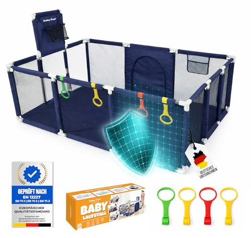 GUBBY GUPS® Laufstall Baby 180x122 cm – Laufgitter groß stabil mit Basketballkorb – Spielbereich Baby mit Ringen, atmungsaktiv, sicherer Indoor Laufstall