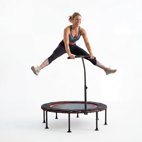 LIFERUN Fitness Trampolin Indoor mit Randabdeckung, bis 150kg, Ø102/122cm, 3-stufiger Haltegriff, ohne Montage, geräuscharme Gummiseilfederung, für Kinder & Erwachsene, Zuhause & Wohnung