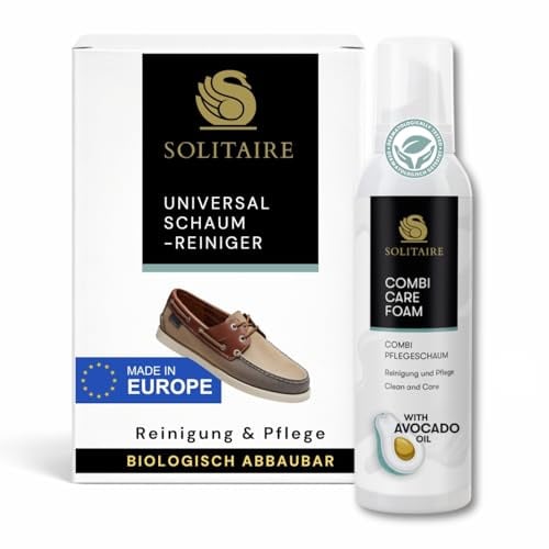 SOLITAIRE Combi Care Foam Pflegender Reinigungsschaum, 200 ml, für alle Leder (inkl. Lack und Metallic), Textilien, High-Tech Materialien, für alle Farben, schonende Reinigung für Schuhe und Taschen