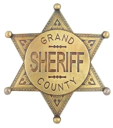 Denix Sheriff Stern Grand County aus Metall – 7 cm messingfarbener Cowboy- & Western-Anstecker, Kostüm- & Modeaccessoire