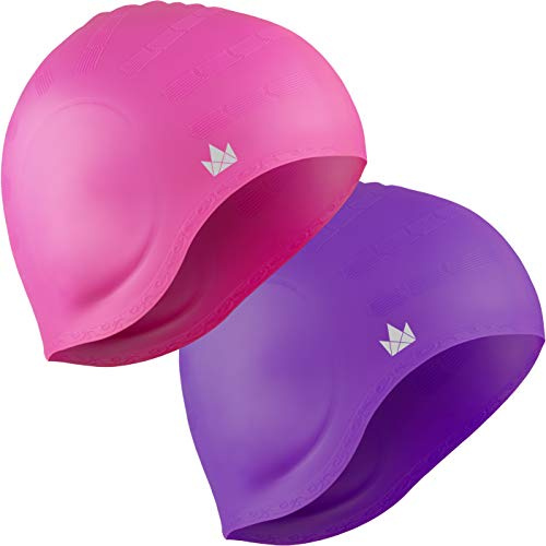 The Friendly Swede Silikon Badekappen für Lange Haare - Stretch Schwimmkappen für Damen, Herren, Kinder (2-er Set)