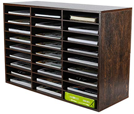 PAG 27 Fächer Verstellbarer Dokumentenablage aus Holz,Holz-Literatur-Stehsammler,Aktensortierer Briefablage A4 Zeitschriftenständer,für Büro/Zuhause/Schule,Braun