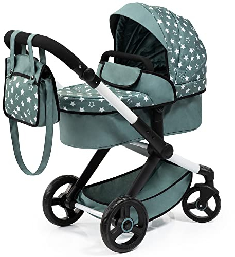 Bayer Design 17058AA Puppenwagen Xeo mit Tasche, höhenverstellbarer Griff, Schwenkschieber, wandelbar als Puppenjogger, bewegliche Vorderräder, integrierter Korb, Nordisches Grün