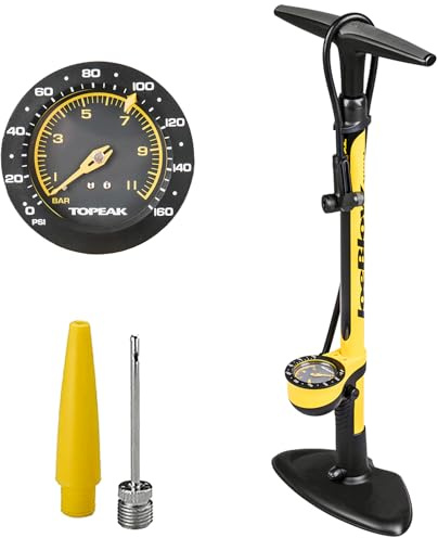 Topeak JoeBlow Sport III Fahrradpumpe – Hochdruck-Standpumpe mit großem 7,6 cm Messgerät, robustem Stahlfass und Doppelkopfventil-Kompatibilität
