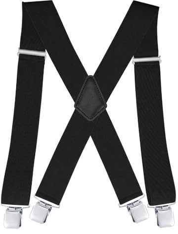 Zclro Hosenträger für Herren, 5 cm Hosenträger mit Sehr Starken 4 Metall Clips Hosenträger Einstellbar und Elastisch Einheitsgröße für Männer und Damen - Schwarz