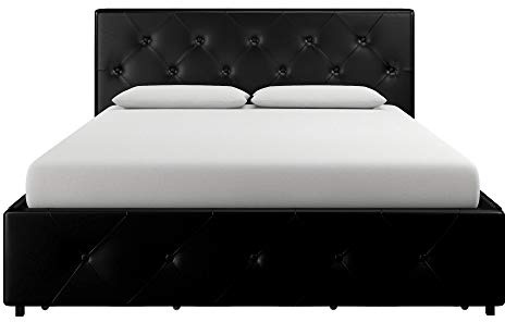 DHP Furniture Dakota Bett mit Stauraum, schwarzes PU, Kingsize, 215 x 164 x 97cm (L x W x H)