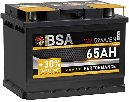 BSA Autobatterie 65Ah 12V 595A/EN +30% mehr Startkraft Starterbatterie ersetzt Batterie 60Ah 61Ah 63Ah 62Ah 64Ah, PKW
