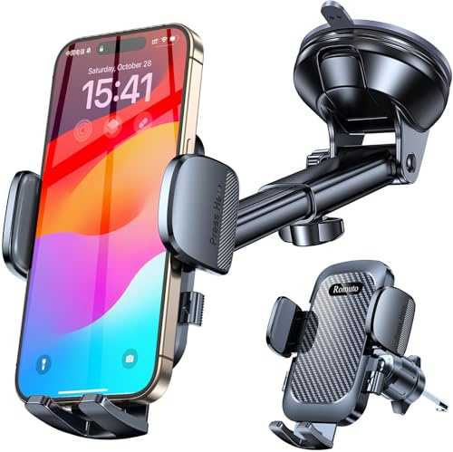 Romuto Handyhalterung Auto【Stärkste Saugnapf】 Handy Halterung Auto【360° Drehbar】 Handyhalter fürs Auto Armaturenbrett Windschutzscheibe Lüftung KFZ Autohalterung Kamera Halterungen für iPhone Samsung