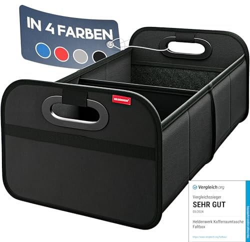 HELDENWERK Kofferraumtasche faltbar mit Anti-Rutsch-Klett - Kofferraum-Organizer, Auto Faltbox, Einkaufstasche - verstärkt und stabil