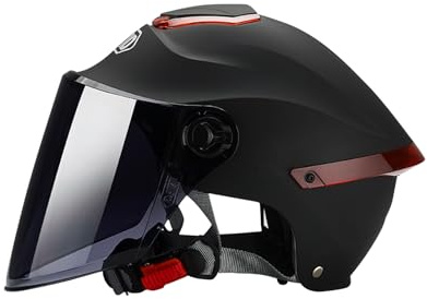 BOSERMEM Klassischer Offener Helm, Halbhelm Mit Visier, Verstellbarer Kopfumfang, 709abs-Schale Kombiniert Mit EPS-Dämpfung(Mattschwarz,Schwarzes Visier)
