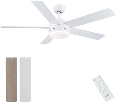 CJOY Zweifarbige Schaufeln Deckenventilator mit Lampe und Fernbedienung, 52 Zoll Deckenleuchte mit Ventilator Leise, 6 Geschwindigkeiten Umschaltung, 3CCT Dimmbar, Timer, Schlafmodus Für Schlafzimmer