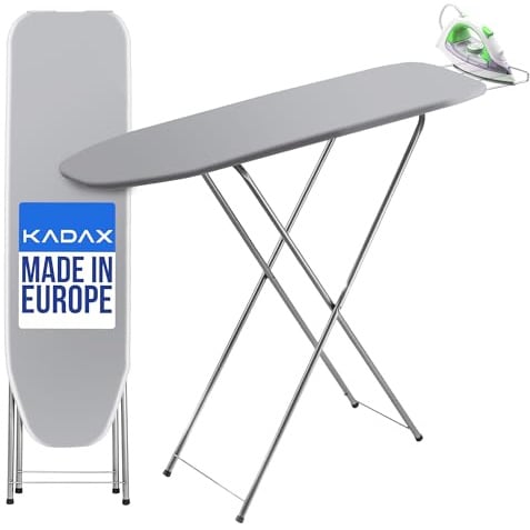 KADAX kleines Bügelbrett 104x30cm - Stabiler Bügeltisch für Dampfbügelstation, klappbar, höhenverstellbar, mit hitzebeständiger Bügeleisenablage, ausziehbares Fach
