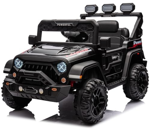 HAUSPROFI Kinder Elektroauto 12V, Kinderauto Elektrisch mit Fernbedienung | Elektrofahrzeuge 3-Gang - 2 Betriebsmodi mit LED-Lichter, Bluetooth, Sicherheitsgurten für Kinder von 1-8 Jahren (Schwarz)