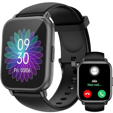 RUIMEN Smartwatch mit Telefonfunktion,Smartwatch für Damen Herren 1.85'' HD Screen Fitnessuhr mit SpO2-Überwachung Pulsuhr Schlafmonitor Schrittzähler Uhr 110+ Trainingsmodi für Android iOS (2 Bänder)