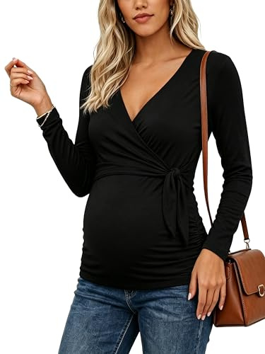 Love2Mi Damen Stillshirt V-Ausschnitt Umstandsshirt Umstandsmode Mode | Weiches Bequem Material, Feminine Passform Mit V-Ausschnitt, Praktische Stillfunktion, für Schwangerschaft Und Stillzeit